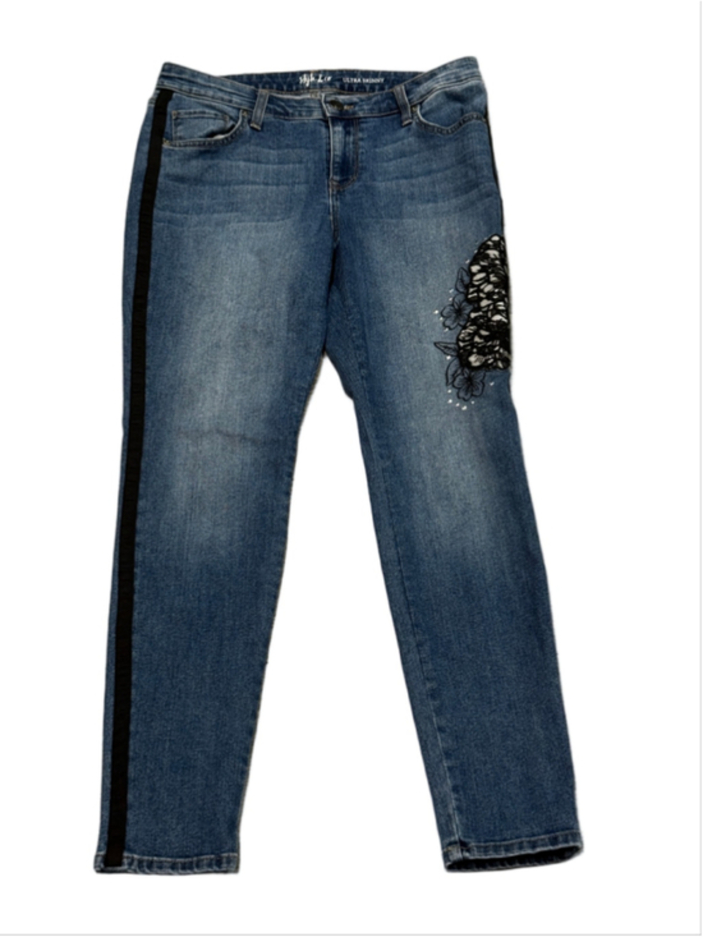 Style & Co Floral Embroidered Denim Jeans with Stripe